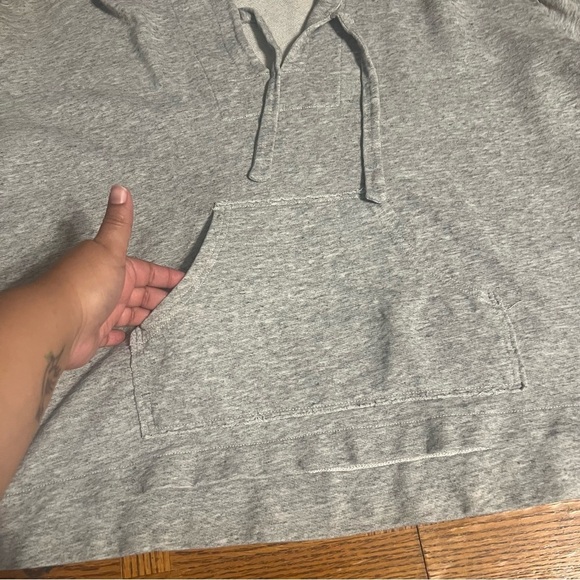 Alex Mill V-Neck Terry Cloth Long Sleeve High Low Cropped Hoodie in Gray Sz L - Picture 9 of 16